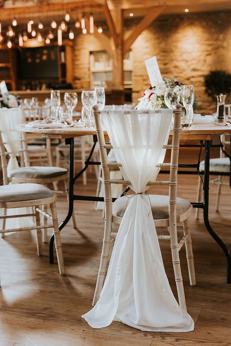 Blue Chair Sashes Wedding, Chiffon Wedding Chair Sash, Wedding Chair Decorations Diy Reception, White Chair Sash Wedding, Chiffon Chair Sash, Chair Drapes Wedding, White Chair Sash, Chair Sash Ideas Wedding, Chair Sash Ideas