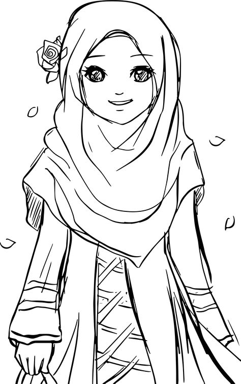 cool Islamic Muslim Wears Hijab Girl Coloring Pages Hijab Girl Drawing Sketch, Islamic Coloring Pages, Muslim Drawing, Fesyen Islam, Hijab Drawing, Family Coloring Pages, Shojo Anime, Rainbow Canvas, Islamic Cartoon