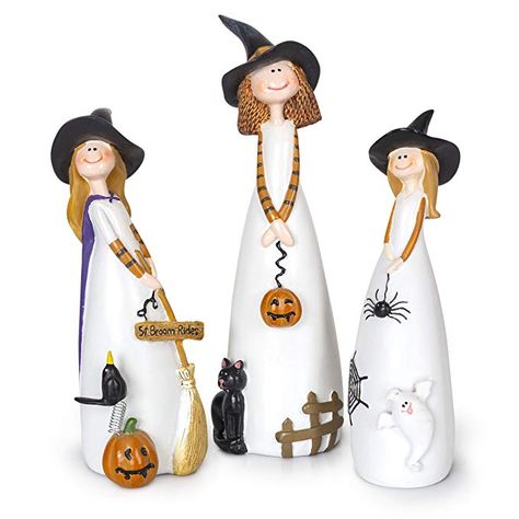 Halloween Witch Decorations, 3 Piece Set ~ $22.95 at amazon.com Witch Decorations, Witch Figurines, Halloween Tablescape, Halloween Party Dinner, Pumpkin Display, Halloween Witch Decorations, Halloween Baskets, Fall Accents, Pumpkin Spider