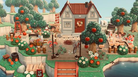 Apple Happy Home Paradise, Animal Crossing Apple Orchard, Acnh Tree Orchard Ideas, Acnh Apple Orchard Ideas, Pond Acnh, Hyunlix Fanart, Apple Home, Acnh Inspo, Island Ideas