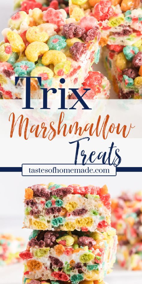 Marshmallow Treats Recipe, Fruity Pebbles Treats, Trix Cereal, Fruity Treats, Krispie Treats Recipe, Marshmallow Treats, Cereal Treats, Bake Recipes, Recipes With Marshmallows