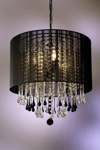 Glam and a little punk rock - the perfect combo in a light fixture. Goth Chandelier, Chandelier Diy, Elegant Chandeliers, Chandelier Bedroom, Black Chandelier, Chandelier Lamp, Let There Be Light, Drum Shade, Modern Chandelier