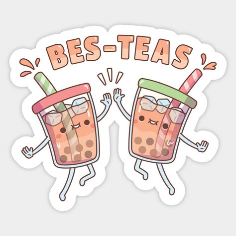 Cute doodles of bubble teas with chewy boba pearls doing a high five in celebration of their friendship. The funny pun caption reads "Bes-Teas". Perfect for girls and their besties who love bubble tea! -- Choose from our vast selection of stickers to match with your favorite design to make the perfect customized sticker/decal. Perfect to put on water bottles, laptops, hard hats, and car windows. Everything from favorite TV show stickers to funny stickers. For men, women, boys, and girls. Cute Stickers For Friends, Bubble Tea Puns, Cute Bestie Quotes, Bestie Stickers, Bestie Funny, Rose Drawing Simple, Art Puns, Handmade Greeting Card Designs, Punny Cards