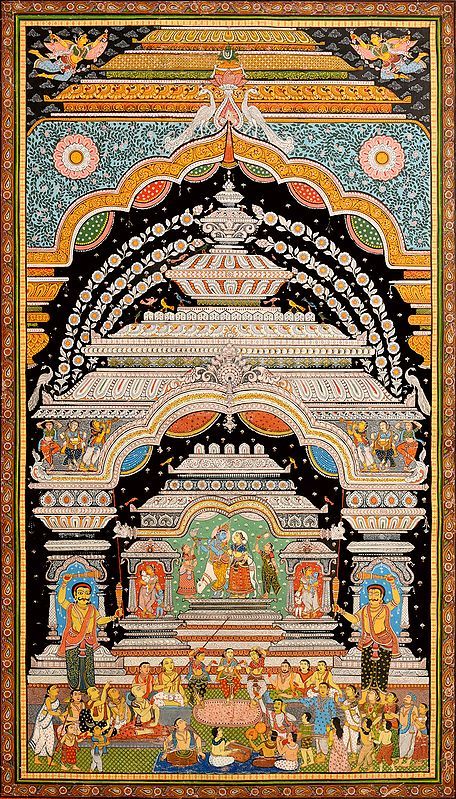 Radha Krishna Temple, Phad Painting, Indian Traditional Paintings, Ancient Drawings, Krishna Temple, Contemporary Folk Art, Kalamkari Painting, Pichwai Paintings, Mandala Art Lesson