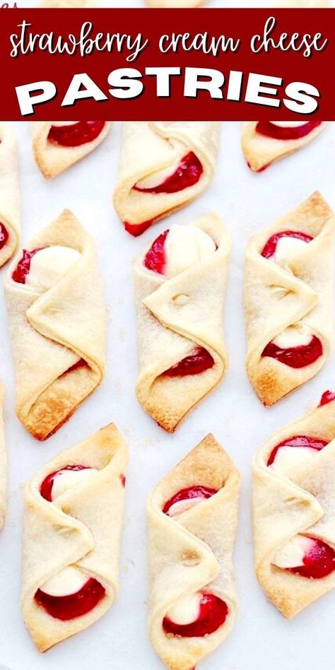 Soft, flaky and delicious cream cheese dough filled with a sweet cream mixture and strawberry jam. Cream Cheese Pastries, Strawberry Cream Cheese Filling, Christmas Cookie Tray, Cheese Pastries, Cream Cheese Pastry, Jelly Cream, Cream Cheese Brownies, Cheese Pastry, Chewy Brownies