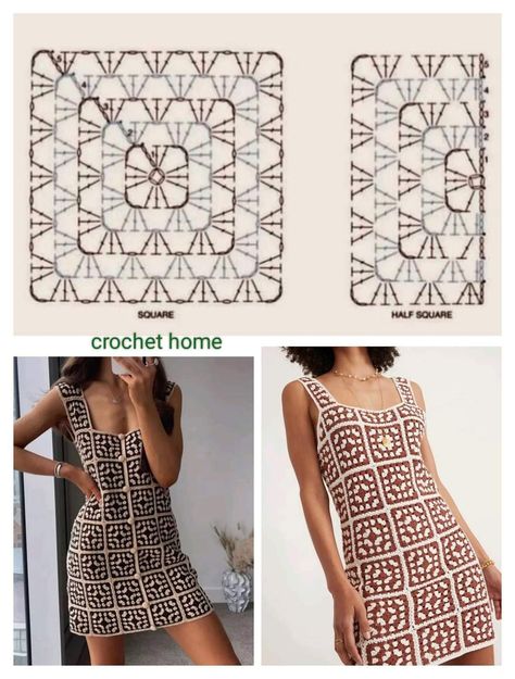 Crochet Square Dress, Crochet Dress Square, Granny Square Crochet Dress Pattern Free, Bohemian Dresses With Granny Square Details, Granny Square Dress, Summer Beach Crochet Dress With Granny Square Details, Summer Outfits Curvy, Crochet Tank Tops, Simple Summer Dresses