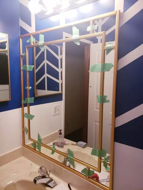 How To Frame A Builder Grade Mirror, Mirror Tutorial, Bathroom Mirror Makeover, Painting Bathroom Cabinets, My Mirror, Mirror Frame Diy, Mirror Makeover, Builder Grade, Modern Mirror