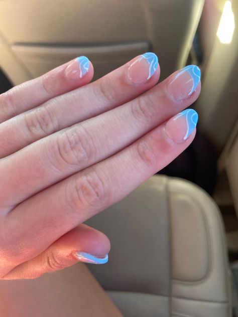 Short Almond Nails Dip Powder, Cute Nails Teal, One Nail Different Color, Beach Nails Short, Back To School Nails Short, School Nail Designs, Rounded Acrylic Nails, Preppy Nails, Cowboy Nails