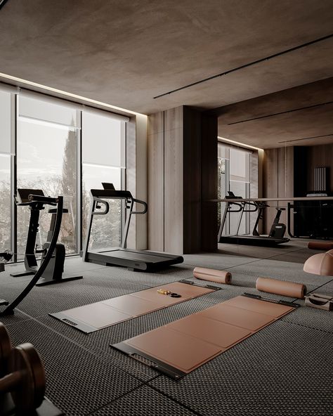 MODERN GYM :: Behance Private Gym Design Interior, Contemporary Gym Design, House Gym Design, Gym In House, Gym Modern Design, Moody Gym, Modern Gyms, Modern Gym Interior Design, Gym Room Design