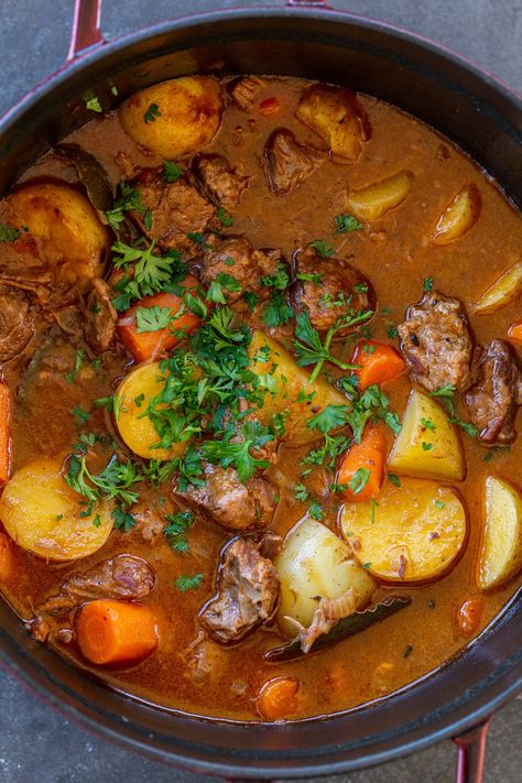 Lamb Stew And Dumplings, Beef And Lamb Stew, Minted Lamb Stew, Men With Pot Recipes, Lamb Diced Recipes, French Lamb Stew, Arab Lamb Recipes, One Pot Lamb Recipes, Lamb One Pot Recipes