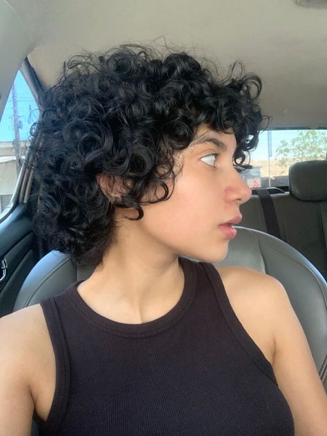 Short Shag With Bangs Curly, Short Pixie Haircuts For Curly Hair, Curly Tomboy Hair, Short Curly Pixie Haircuts, Short Hairstyles Wavy Hair, Short Mullet Curly Hair, Alternative Curly Hair, Very Short Curly Hair Pixie, Short Hairstyles Wavy