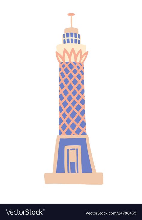 Cairo Tower Drawing, Cairo Tower Illustration, Cairo Illustration, Egypt Drawing, Tower Sketch, Tower Illustration, Tower Drawing, Cairo Tower, Vintage Egypt