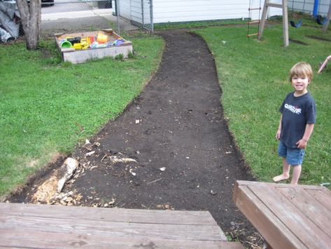 The back yard is finally getting some much-needed attention this year. I don’t have fully-formed plans for it, but they’re starting to take shape. To start with, we had a dirt path from… Backyard Bike Path, Trike Path, Back Gate, Running Path, Riverside Garden, Outdoor Biking, Bike Path, Tree Roots, Paver Patio