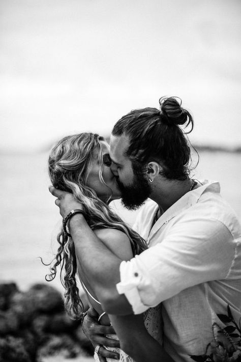 Emotional first kiss on a surfer-chic destination island wedding | image by Megan Yanz Kiss Pictures, Man Bun, Love Kiss, Photo Couple, Couple Photography Poses, Junebug Weddings, 인물 사진, Wedding Images, Couples In Love