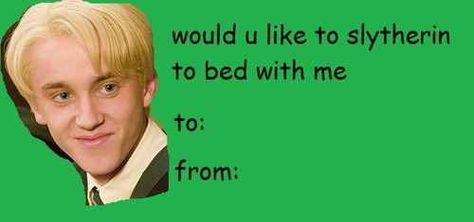 For the Malfoy girls: | The 18 Best Valentine's Day Cards For The Harry Potter Addict In Your Life Harry Potter Valentines Cards, Bad Valentines Cards, Harry Potter Valentines, Bad Valentines, Harry Potter Toms, Valentines Memes, Valentines Day Memes, Pick Up Lines Cheesy, Funny Valentines Cards