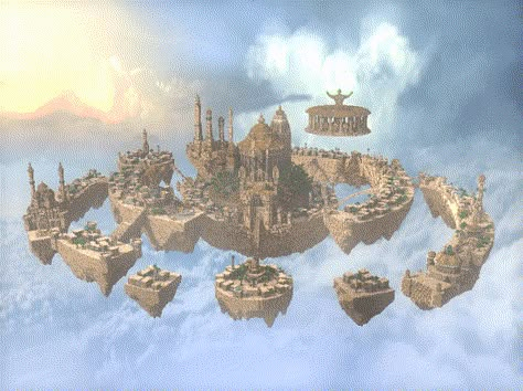 Floating Island Minecraft Build, Minecraft Floating Island Castle, Sky Village Minecraft, Minecraft Sky Kingdom, Minecraft Sky Island Ideas, Floating Minecraft Builds, Floating City Minecraft, Sky Island Minecraft, Minecraft Academy