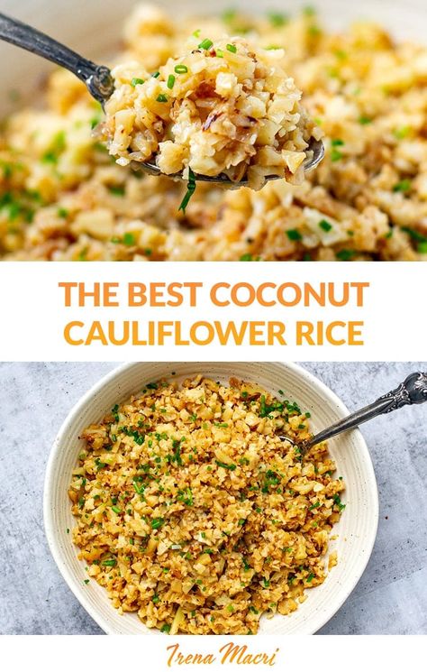 The BEST Coconut Cauliflower Rice Aip Cauliflower Rice, Best Cauliflower Rice Recipe, Aip Sides, Making Cauliflower Rice, Coconut Cauliflower Rice, Coconut Cauliflower, Cauliflower Recipes Healthy, Cauliflower Rice Recipe, Paleo Vegetables