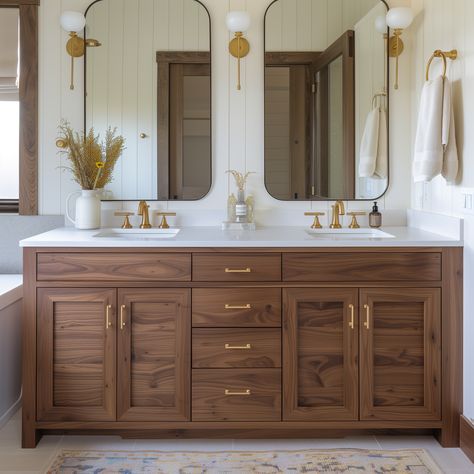 Bathroom Redecorating, Master Bath Vanity, Primary Suite, Wood Bathroom Vanity, Suite Bathroom, Cottage Inspiration, Master Bath Remodel, Double Vanity Bathroom, Upstairs Bathrooms