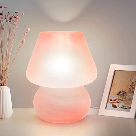 ONEWISH Mushroom Lamp Small Vintage Table Lamp for Bedroom Nightstand, Bedside Lamp Translucent Glass Stepless Dimmable, Murano Aesthetic Home Decor for Living Room Kitchen Mother's Day Gift(Black) - - Amazon.com Small Nightstand Lamps, Glass Bedside Lamps, Lamp Cute, Room Wishlist, Cute Table, Pink Lamp, Mushroom Table Lamp, Small Nightstand, Mushroom Table