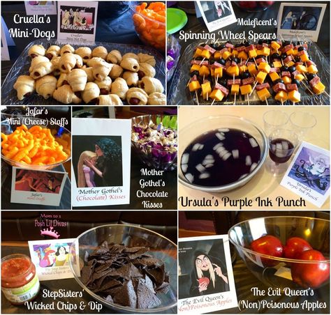 Mom to 2 Posh Lil Divas: #DisneySide Villain Party Finger Foods Disney Villian Food Ideas, Maleficent Food Ideas, Jafar Themed Party, Disney Villain Food Ideas, Maleficent Party Food, Descendants Birthday Party Food Ideas, Villains Party Ideas, Descendants Food Ideas, Disney Villain Food