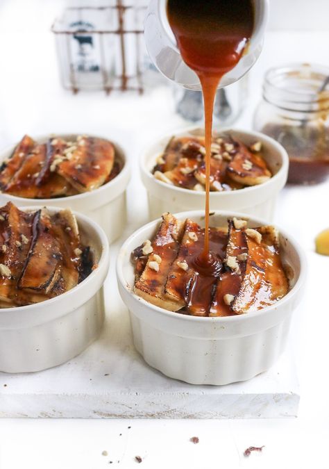 Caramelized Banana Croissant Bread Pudding with a Rum Caramel Sauce and Walnuts – peaches 2 peaches Banana Croissant, Rum Caramel Sauce, Jumble Cookies, Sauce Au Caramel, Rum Caramel, Croissant Bread Pudding, Caramelized Banana, Banana Bread Pudding, Croissant Bread