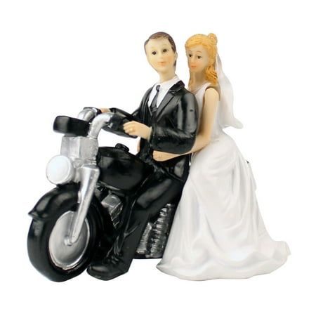 Description The item is Wedding Cake Topper Decoration Bride Hug Groom Resin Figurine made of synthetic resin. This romantic wedding cake toppers shows the love and between the bride and groom. Creative design is perfect to decorate wedding party or celebrations. Features - Color: As shown. - Material: Synthetic resin. - Size: 13.5 x 5.5 x 12 cm (L x W x H). - Romantic wedding cake toppers, the bride drags groom who tries to escape marriage. - Made of resin, safety and won't get deform or fade. - Full of love, perfect to decorate wedding party or celebrations. - Perfect gift for new couples. Color: Multicolor. Wedding Motorcycle, Cake Topper Wedding Romantic, Motorcycle Cake, Motorcycle Wedding, Wedding Cake Topper Figurines, Bride And Groom Cake, Bride And Groom Cake Toppers, Costume Noir, Groom Wedding Cakes