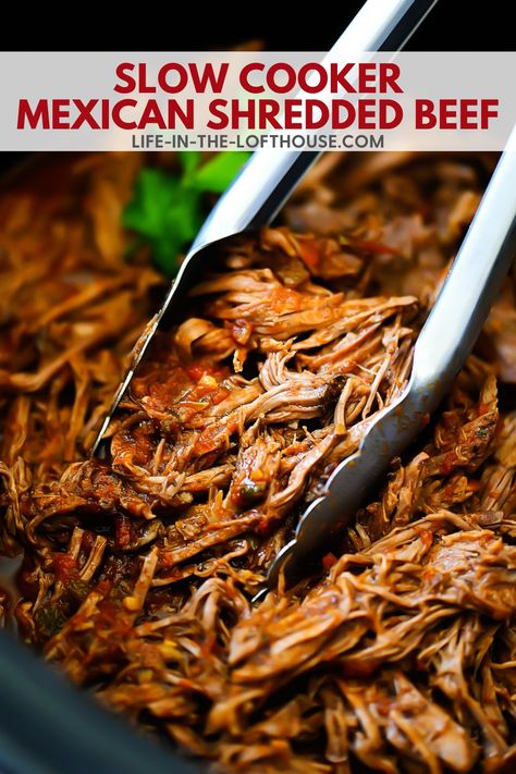 Slow Cooker Mexican Shredded Beef is a beautifully simmered dinner that is filled to the brim with flavor. This tender and juicy meat is perfect for tacos, burritos, salads and more! Shredded Beef Tacos Crockpot, Rump Roast Crock Pot Recipes, Slow Cooker Mexican Shredded Beef, Slow Cooker Mexican Beef, Crockpot Rump Roast, Slow Cooker Beef Tacos, Crockpot Shredded Beef, Beef Rump Roast, Crockpot Recipes Mexican