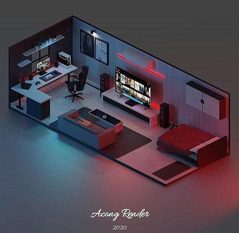 👾3D ROOM INSPIRATION👾 . Perfect workplace 😍 . 𝐅𝐨𝐥𝐥𝐨𝐰 𝐦𝐞 @𝟑𝐝𝐬𝐞𝐭𝐮𝐩𝐬𝐩𝐫𝐞𝐬𝐭𝐢𝐠𝐞 𝐢𝐟 𝐲𝐨𝐮 𝐥𝐢𝐤𝐞 𝐩𝐨𝐬𝐭𝐬 𝐥𝐢𝐤𝐞 𝐭𝐡𝐚𝐭 😋 . 📐Rooms are designed with Blender3D  ________________________________ ✅ Follow @3dsetupsprestige for more 3D  @3dsetupsprestige @3dsetupsprestige 👆🏻👆🏻👆🏻👆🏻👆🏻👆🏻👆🏻👆🏻👆🏻👆🏻👆🏻👆🏻👆🏻 _________________________________ 🖥 Designed by @acong.render  🔔 Turn ON posts notifications 📩 DM IF YOU WANT YOUR OWN 3D ROOM (charges applie Pc Gaming Room, Gaming Room Setup Bedrooms, Games Room Inspiration, Gamer Bedroom, Small Game Rooms, Cool Room Designs, 3d Room, Home Studio Setup, Gamer Room Decor