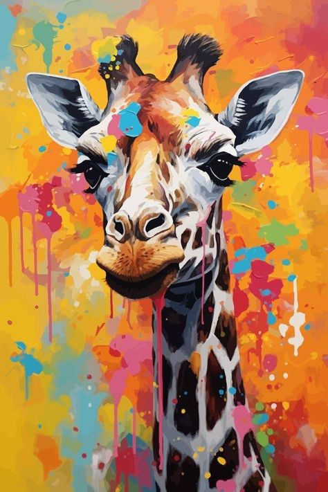 Colorful Giraffe Painting, Giraffe Paintings, Farm Animal Painting, Animal Photography Wildlife, Giraffe Painting, Giraffe Art, Digital Portrait Art, Animal Painting, Animals Artwork