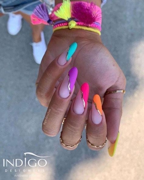 Bright Summer Nails Designs, Multicolored Nails, Indigo Nails, Colorful Nail, Vibrant Nails, Bright Nails, Neon Nails, Fabulous Nails, Funky Nails