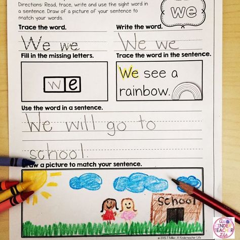 Sight Words - Trace the word, write the word, fill in the blank, find and highlight word, write the word in a sentence, draw a picture to match your sentence Sentences Anchor Chart, Sentence Anchor Chart, Sentences Kindergarten, Phonemic Awareness Kindergarten, Reading Games For Kids, Writing Center Kindergarten, Literacy Centres, Word Ideas, Missing Letters