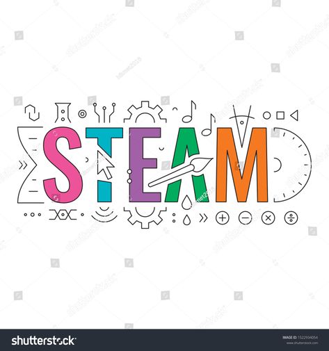 technical drawing steam concept. steam word and steam symbols. science, technology, engineering, art, mathematic. steam word #Ad , #ad, #concept#word#steam#technical Teacher Doodles, Engineering Symbols, Steam Night, Steam Logo, Steam Art, Engineering Art, Math Teacher Shirts, Continuous Line Drawing, Wall Drawing