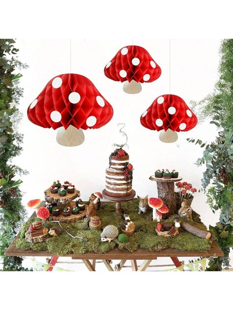 [What You Will Get]3 Pcs red mushroom paper honeycomb Decor. You can place them in the garden, yard, on the grass, lawn, or hang them on trees, ceilings, windows, tents and more [Proper Size]3 Pcs small size, height 20cm/7.87in. The size is enough to meet your decoration needs, bright color will decorate your outdoor/indoor parties. [Premium Material]These paper mushrooms centerpiece decor are made of quality paper material, lightweight yet thick and can be completed with simple operation.Convenient for you to hang them in many places, bringing you nice visual enjoyment. [Cute Appearance]These mushroom room decors adopts the shape design of mushroom,decorated with white dot, red cover and white stem which perfectly matches the forest party Alice in wonderland party and the fairyland main p Mushroom Room Decor, Paper Mushrooms, Outer Space Party Decorations, Baby Shower Garden, Honeycomb Centerpiece, Honeycomb Decor, Space Party Decorations, Fairy Baby Showers, Shower Garden