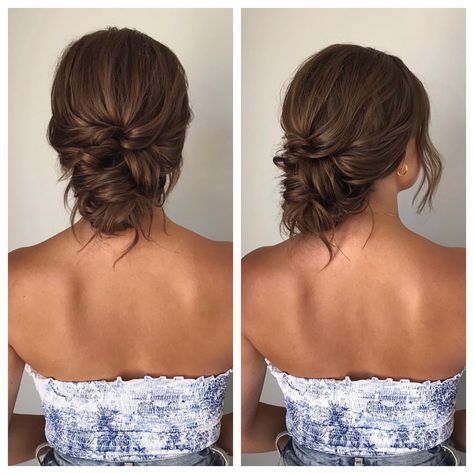 Wedding Updo For Brown Hair, Low Updo Wedding Hair For Long Hair, Dark Brown Updo Wedding, Low Buns Hairstyle Wedding, Wedding Updo For Strapless Dress, Brown Hair Wedding Hairstyles Updo, Brown Hair Low Bun Wedding Hairstyles, Wedding Hairstyles Updo Elegant Brunette, Updo For Brown Hair