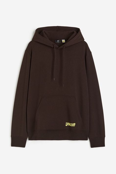 Regular Fit Hoodie - Brown/SpongeBob - Men | H&M IN H&m Hoodie, Sweatshirt Fabric, Workout Sweatshirt, Workout Hoodie, Classic Silhouette, Sweatshirt Hoodie, Long Sleeve Hoodie, Medium Weight, Kangaroo Pocket