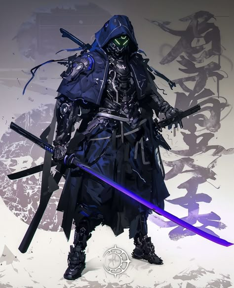 Cyberpunk Swordsman, Cyberpunk Assassin, Samurai Swordsman, Ninja Armor, Land Of Dawn, Rage Art, Samurai Concept, Male Design, Japanese Art Samurai