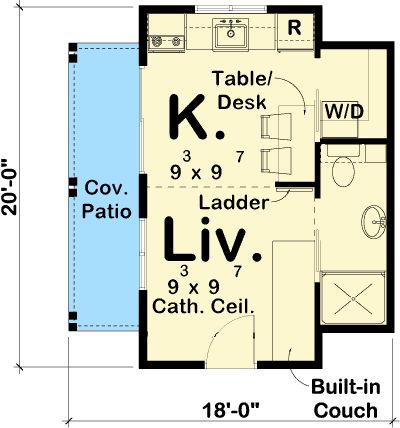 7 tiny home floor plans with amazing lofts Prefabricated Cabins, Ship Ladder, Country Vacation, Loft Plan, Tiny House Exterior, Tiny House Plan, Tiny House Floor Plans, Sleeping Loft, Plumbing Drawing