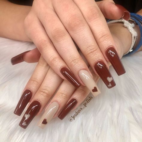 Long Aprés GelX Nails Brown Stilleto Nails Long, Fall Acrilyc Nails, Brown Coffin Acrylic Nails, Brown Long Nails, Fall Long Nails, Fall Nail Sets, Fall Nails Long, Marble Nails Tutorial, Nails 23