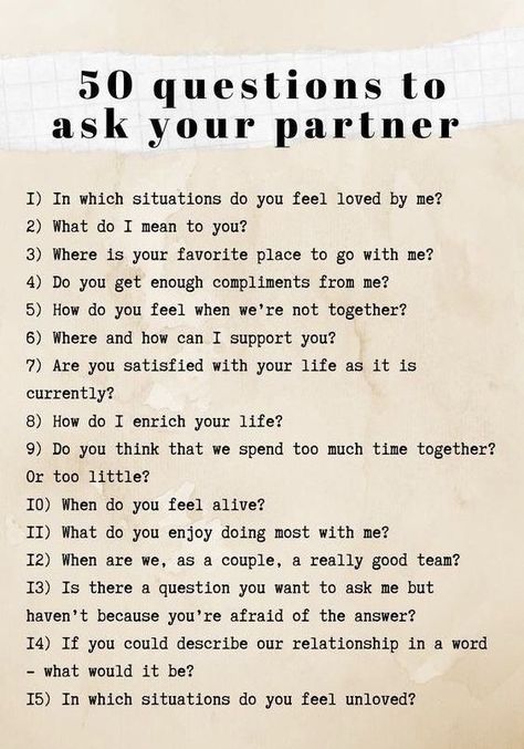 25 questions to partner ask your partner 50 Questions To Ask, Questions To Ask Your Partner, Deep Conversation Topics, Intimate Questions, 25 Questions, 50 Questions, Romantic Date Night Ideas, Communication Relationship, Emotional Stability