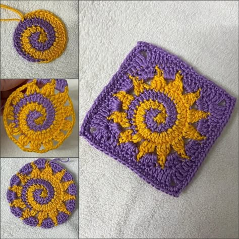 Spiral Granny Square, Sun Granny Square, Spiral Crochet Pattern, Sun Crochet, Granny Cardigan, Spiral Sun, Crochet Spiral, Spiral Crochet, Granny Square Tutorial