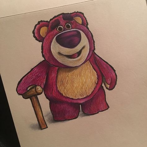 Lotso Bear Tattoo, Toy Story Drawings, Toy Story Bear, Woody Drawing, Lotso Toy Story, Lotso Bear, Toy Story Tattoo, Watercolor Food Illustration, Cartoon Art Drawing