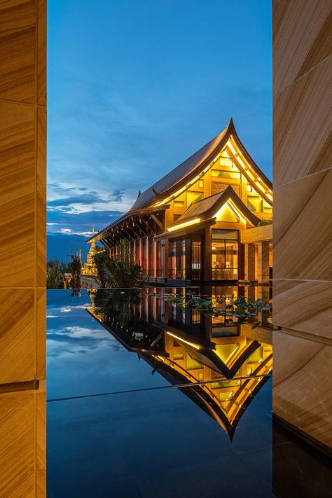 Ten Top Images on Archinect's "Architect Sure!" Pinterest Board | News | Archinect Lao Architecture, Imperial Design, Traditional Architect, Thai Modern, Thai Architecture, Mai Thai, Resort Architecture, Facade Lighting, Asian Architecture