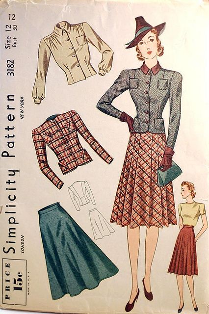 1930s vintage sewing pattern  by wondertrading, via Flickr Blithe Spirit, Vintage Vogue Sewing Patterns, Pattern Jacket, Skirt Blouse, Vintage Dress Patterns, Motif Vintage, 40s Fashion, Skirt And Blouse, Couture Vintage