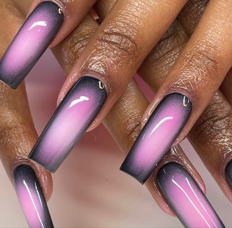 Airbrushed Acrylic Nails, Pink And Purple Aura, Future Nails, Black Hippy, Aura Nails, Purple Aura, Purple Acrylic Nails, Airbrush Nails, Drip Nails