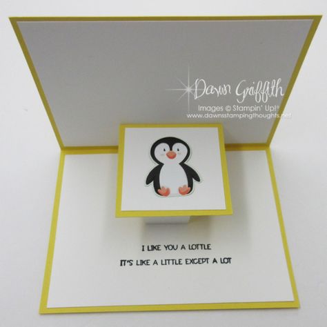 Floating Penguin pop up card - Dawn's Stamping Thoughts Penguin Pop Up Card, Dawns Stamping Thoughts, Crafters Companion Cards, Slider Cards, Stamp Tutorial, Boy Cards, Christmas Card Crafts, Interactive Cards, The Penguin