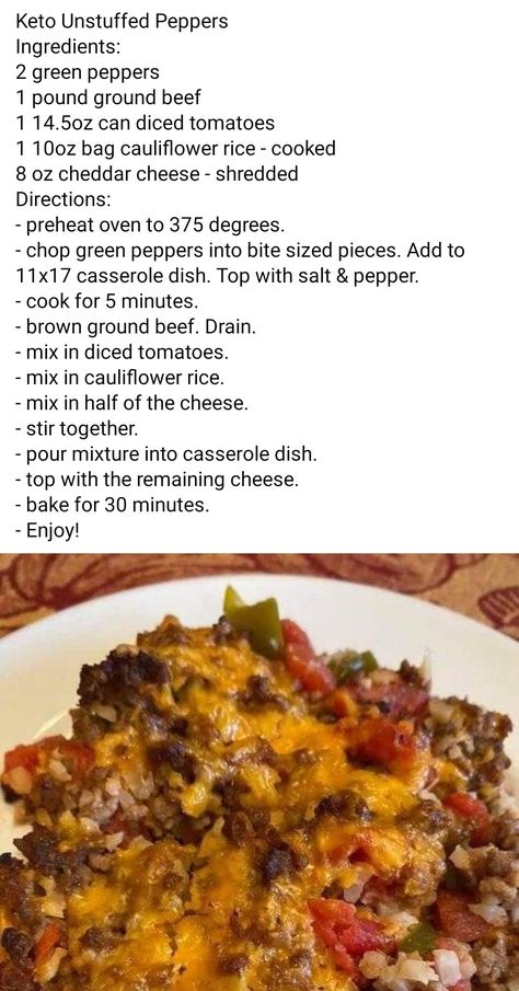 Keto unstuffed stuffed peppers Keto Unstuffed Pepper Casserole, Unstuffed Pepper Casserole, Casserole Low Carb, Unstuffed Peppers, Pepper Casserole, Low Carb Casseroles, Dinner Meal Prep, Lean And Green Meals, Copykat Recipes