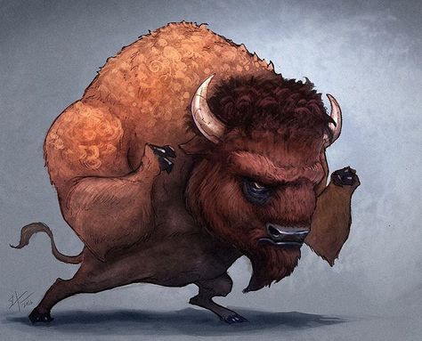 Bison dude! #bison #buffalo #animals #conceptart #art #artistsoninstagram #artist #drawing #digitalart #draw #illustration #characterdesign #creaturedesign #instaart #instagood #fighter Buffalo Cartoon, European Bison, Buffalo Painting, Buffalo Animal, Bison Art, Buffalo Art, 11 Wallpaper, Western Casual, Spirit Animal Art