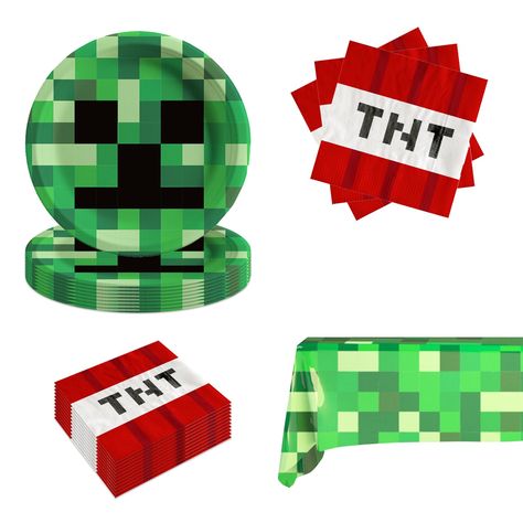 PRICES MAY VARY. package coming include 20 plates, 20 napkin，1 Tablecloth for the Pixel Miner Party Supplies Pixel birthday party Decoration 1.Material: High-quality paper, safe and non-toxic, strong and durable, not easy to break. Unique pixelated style, full of video game elements, very suitable for Minecraft party decorations. The product has good toughness and can be folded and stored after use. If you have any questions about our products, you can contact us at any time, and we will provide Minecraft Party Decorations, Minecraft Party, Birthday Party Decoration, Party Tableware, Party Decoration, Minecraft, Party Decorations, Birthday Party, Party Supplies