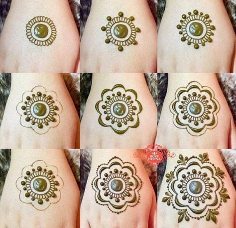 Henna Designs For Beginners, Henna For Beginners, Round Mehndi Design, Henna Tutorial, Tato Henna, Simple Henna Tattoo, Beginner Henna Designs, Mehndi Designs For Kids, Mandalas Painting