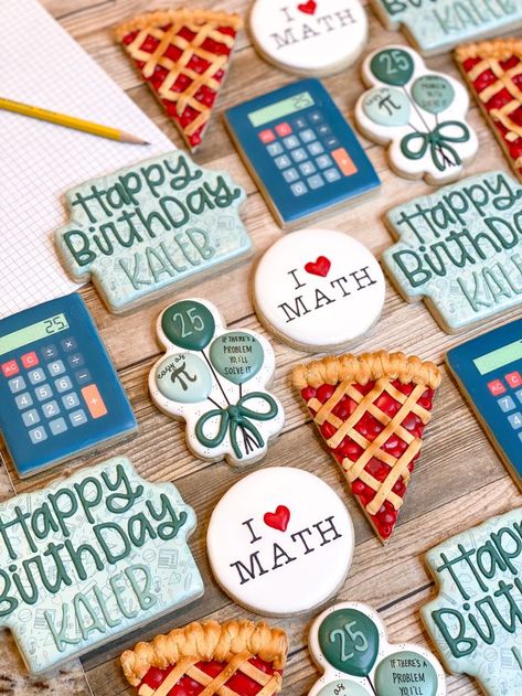 Math Teacher Retirement Party Ideas, Math Party Decorations, Pi Day Cookies, Math Cookies Decorated, Math Themed Birthday Party, Math Themed Party, Math Birthday Party, Math Cookies, Math Party